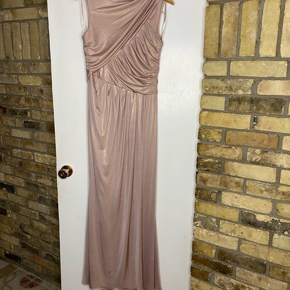 J.S. Collection Blush with Gold Sparkle Evening Gown - Picture 2 of 5